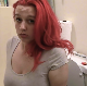 A girl with red-dyed hair takes a loose to runny-sounding shit and a piss right after sitting down on a toilet. She wipes when finished. Presented in 720P HD. About 4.5 minutes.